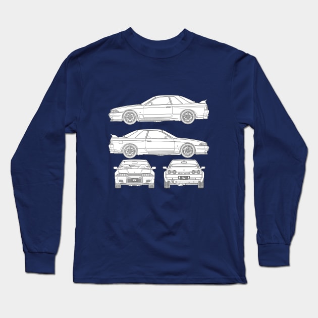 R32 GTR Blueprint Long Sleeve T-Shirt by TastefullyDesigned